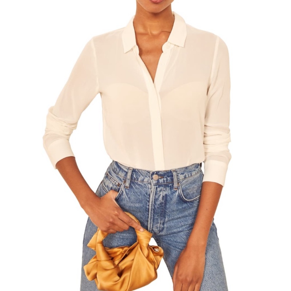 NEW Reformation Ivory Violet Button Blouse Medium